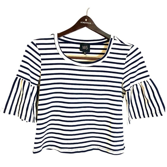 Anthropology W5 Navy Blue White Blouse with Bell Sleeves Size S - Picture 8 of 8